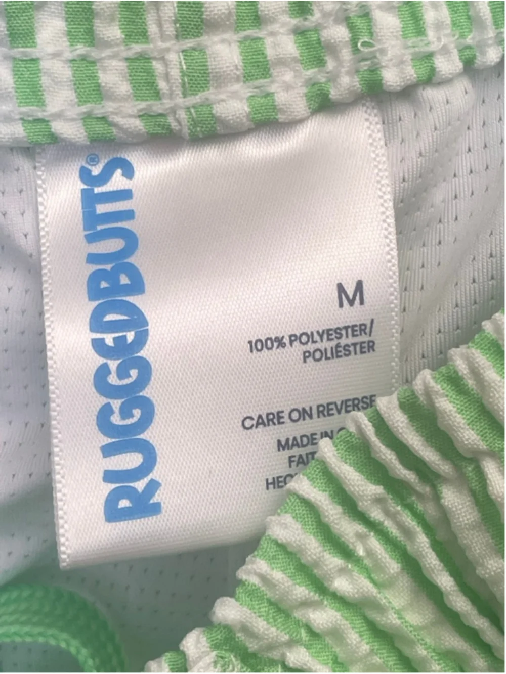 RuggedButts Green Seersucker Swim Shorts Boys M
